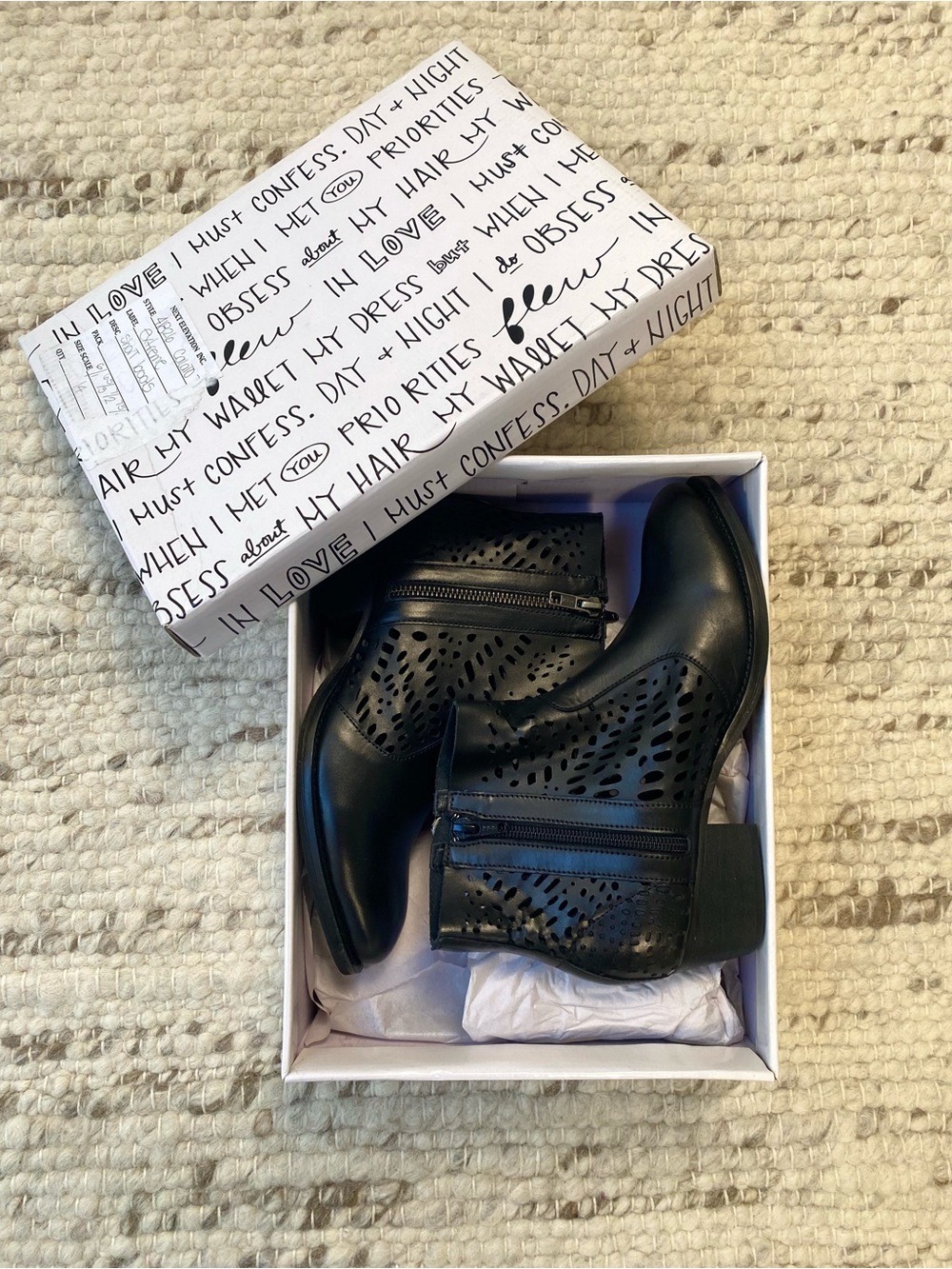 Extreme by Eddie Marc Black Laser Cut Cutout Zip Ankle Booties, Size 7 - Picture 2 of 10